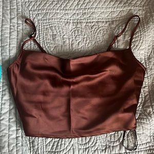 Brown silk cowl neck tank